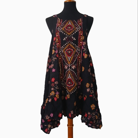 FREE PEOPLE Annka Boarder Slip Dress In Black Combo Size Small Boho Floral Print - Picture 3 of 9